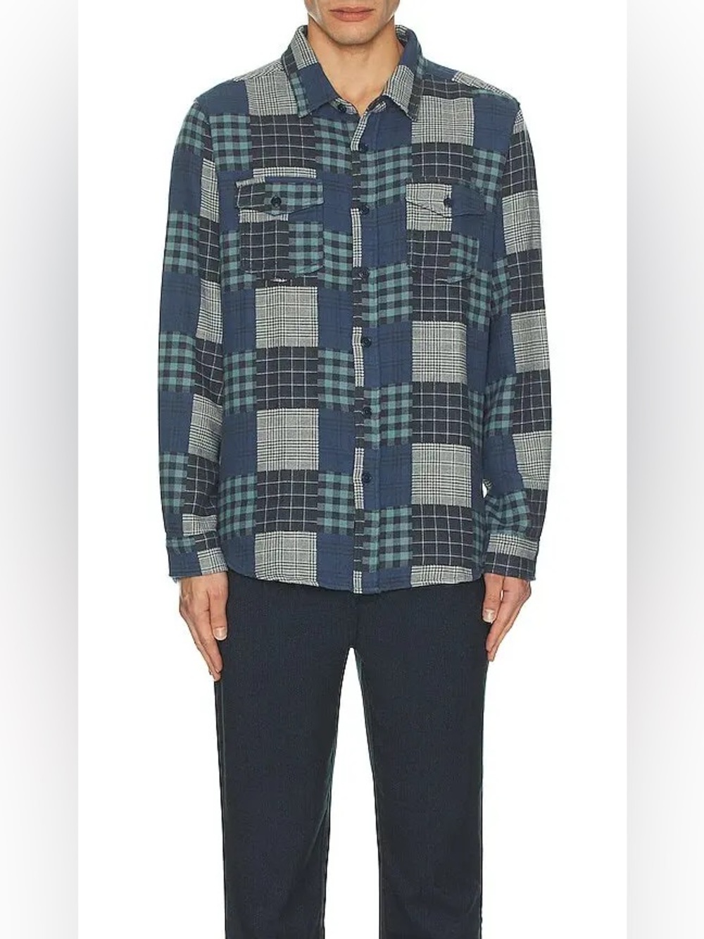 Rails Banton Men's Large Blue Patchwork Plaid Button-Up Flannel Shirt